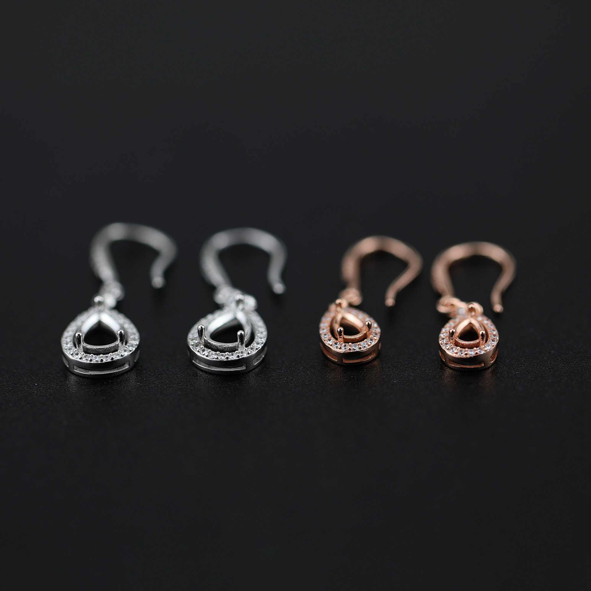 1Pair Multiple Size Pear Bezel Rose Gold Plated Solid 925 Sterling Silver Halo Pave Hook Earrings DIY Gemstone Jewelry Supplies 1706039 - Click Image to Close